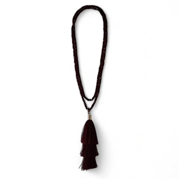 Garnet Red Faceted Crystal Necklace w/ Layered Tassels – 36” Long - Picture 9 of 15